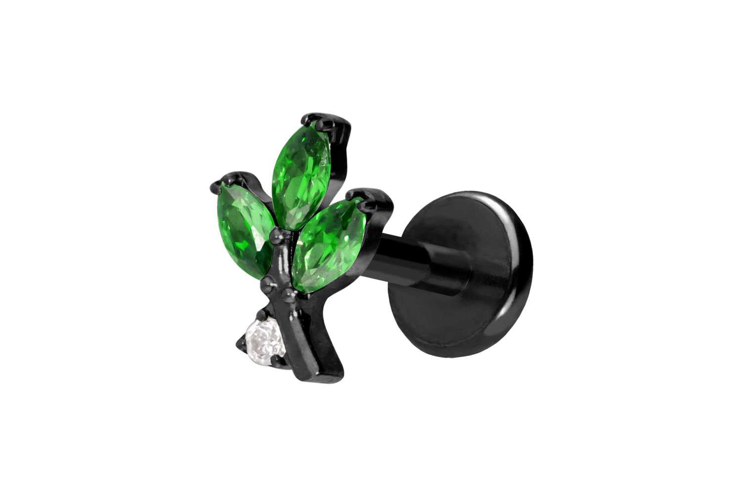 Titan Labret Piercing mit Push Fit KRISTALLZWEIG